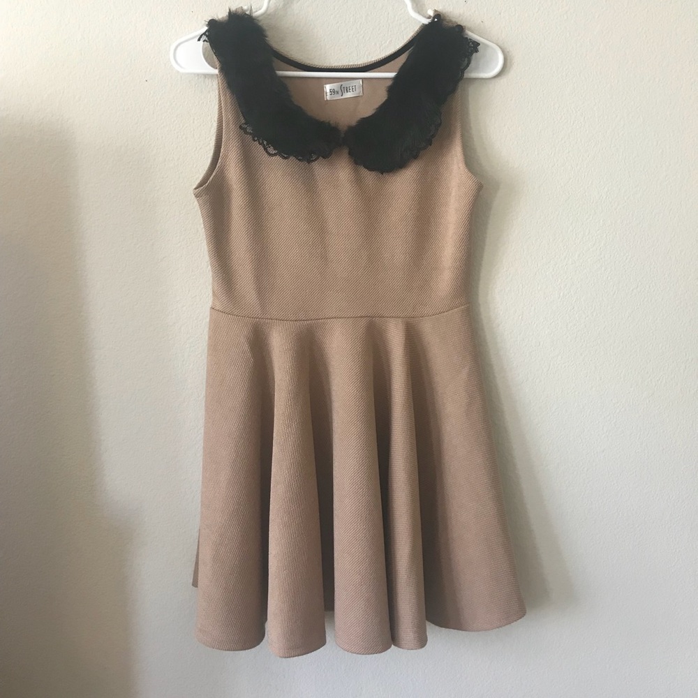 fit n flare faux fur collar dress
